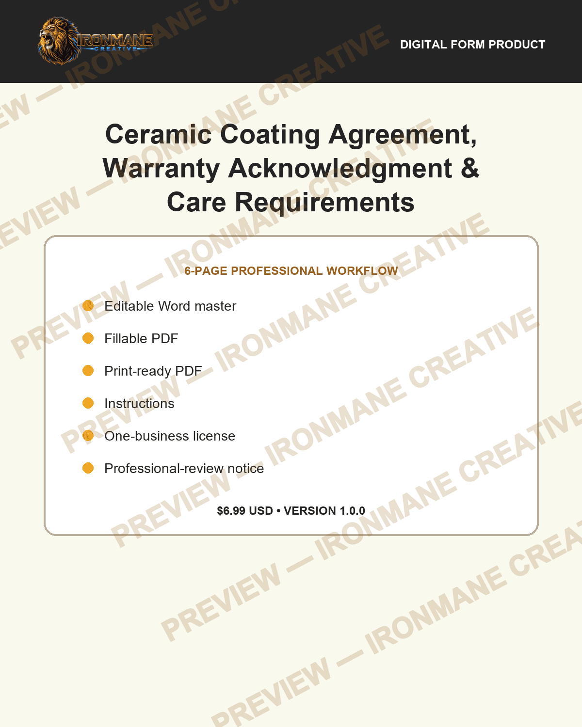 Preview of Coating Agreement & Care