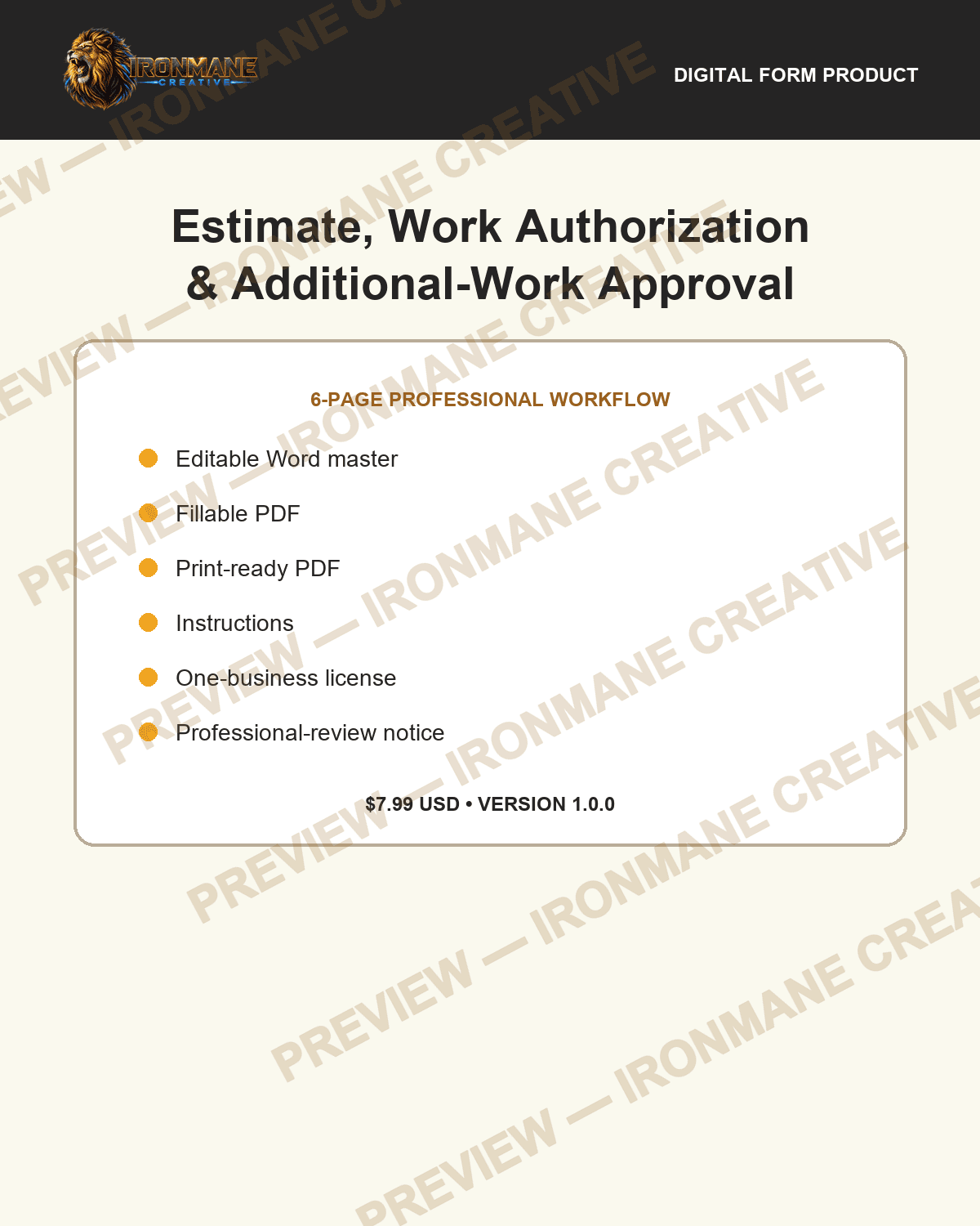 Preview of Estimate & Work Authorization