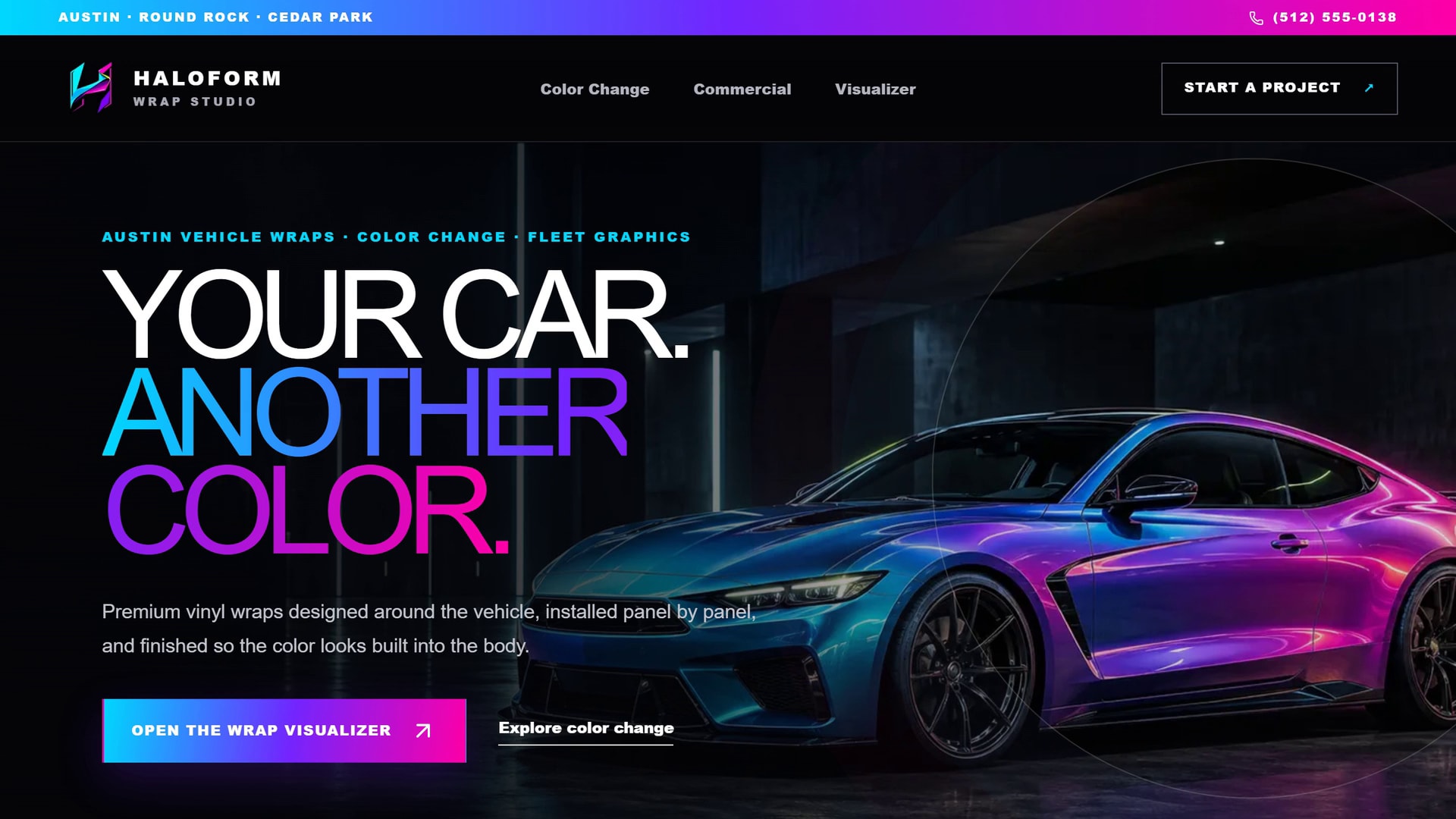 Haloform Wrap Studio website on a desktop monitor