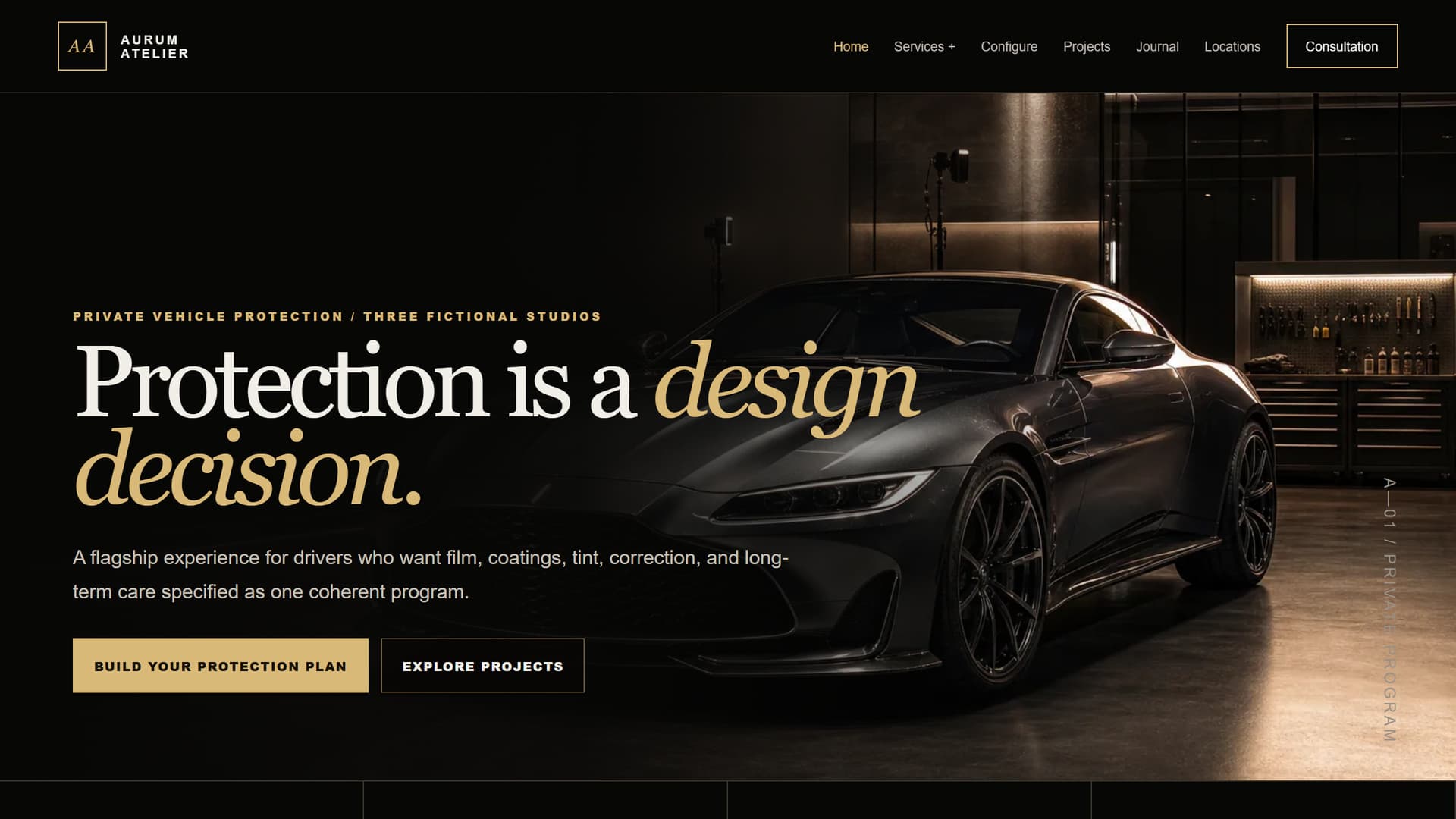 Aurum Atelier website shown on a desktop screen