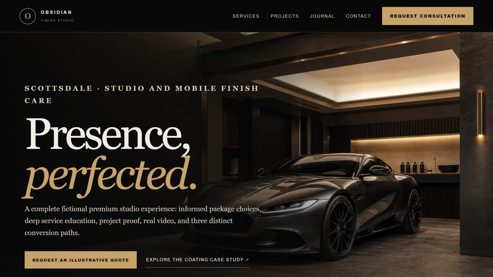 Obsidian Finish Studio website shown on a desktop screen
