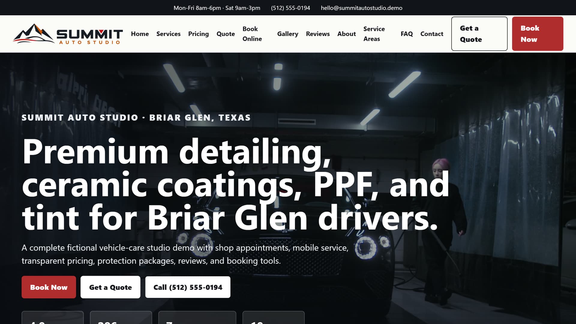 Summit Auto Studio website shown on a desktop screen